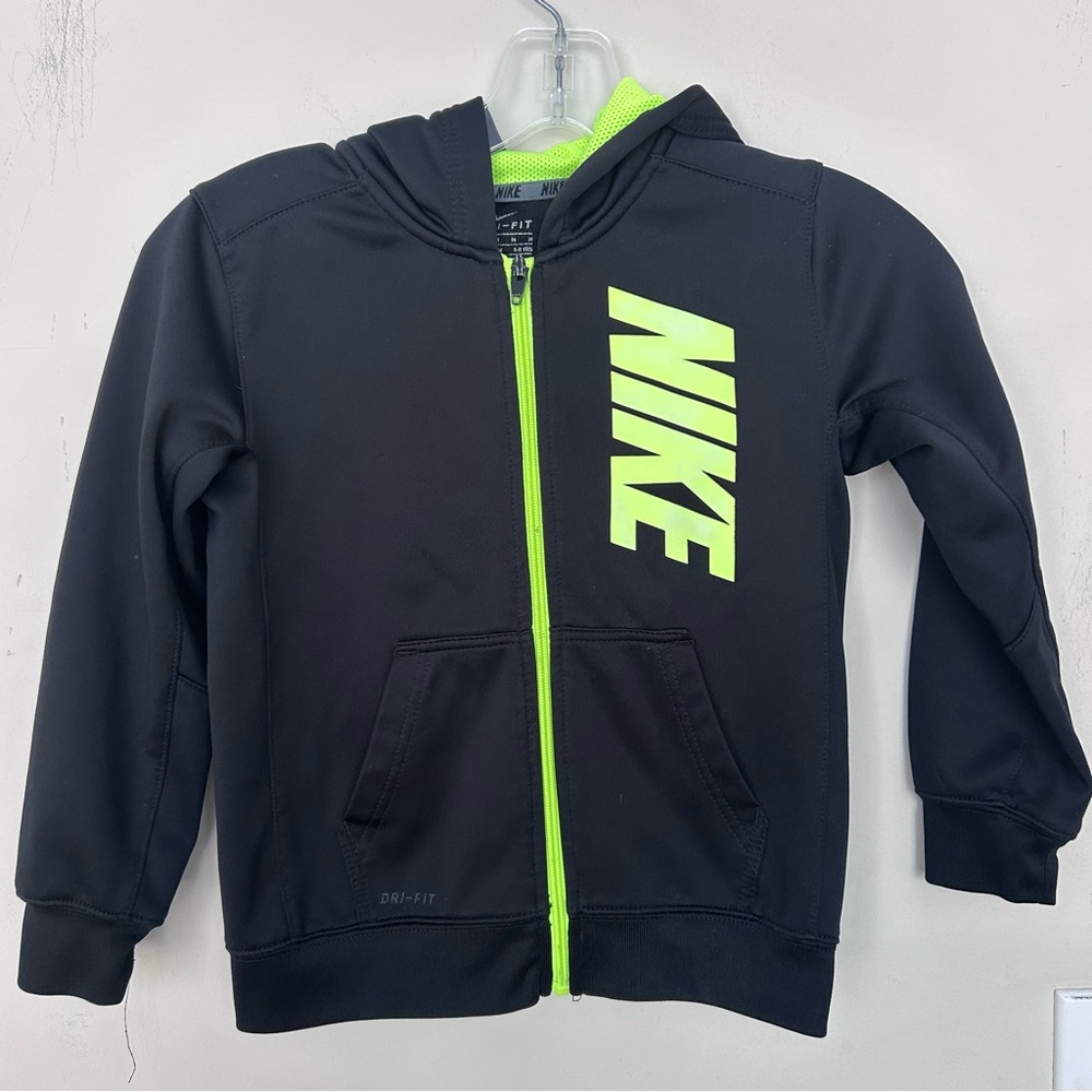 Nike YOUTH Full Zip Black Neon Athletic Jacket Hoodie. Size M 5-6 YO